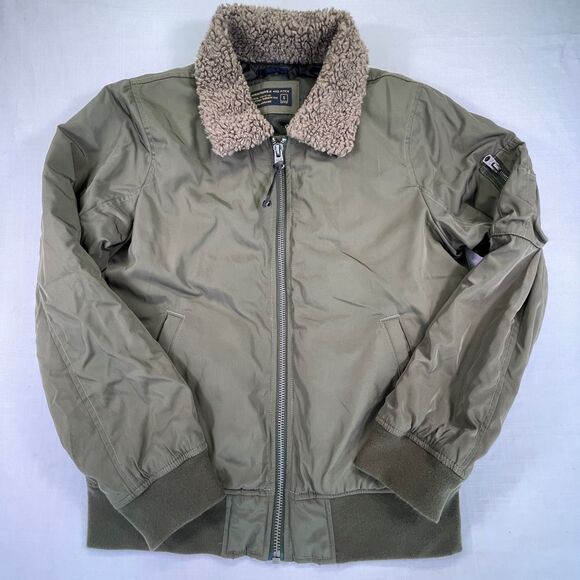 Abercrombie & Fitch Olive Green Sherpa Collar Lined Jacket Coat Size Small - Picture 1 of 8